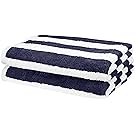 AmazonBasics Beach Towel - Cabana Stripe, Navy Blue, Pack of 2