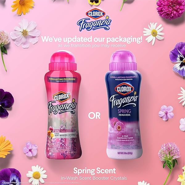 CLOROX FRAGANZIA LAUNDRY SCENT BOOSTER CRYSTALS IN SPRING SCENT – SCENTED IN-WASH FRESHENER BEADS FOR FRESH, CLEAN, GREAT SMELLING CLOTHES AND LINENS, 18 OZ – 2 PACK