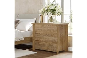 LITTLE TREE 3-Drawer Nightstand, Wooden Farmhouse Bedside Table for Bedroom, Large Wide Nightstand with Drawers, Oak