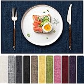 Blue Forest Placemats Set of 6, Dual-Layered Thickened Faux Linen Cloth Place Mats Heat Resistant Machine Washable Wrinkle Free Table Mats Indoor/Outdoor (Navy Blue)