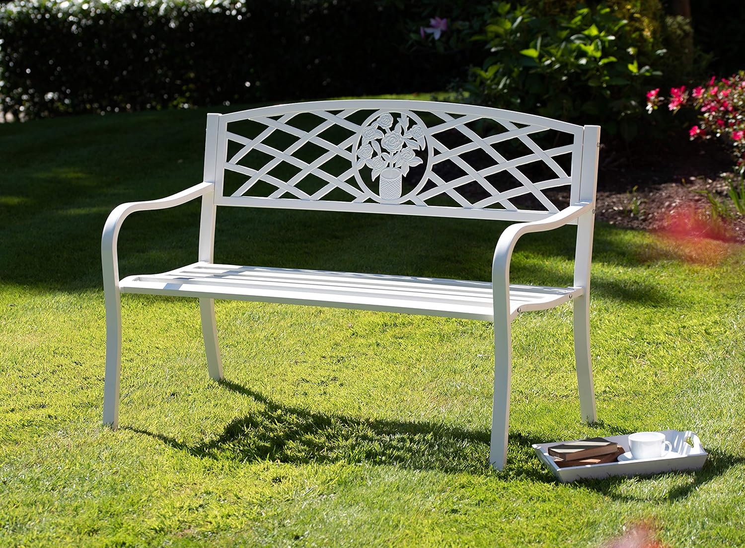 White Metal Garden Bench, L127 x W53 x H86cm: Amazon.co.uk: Garden