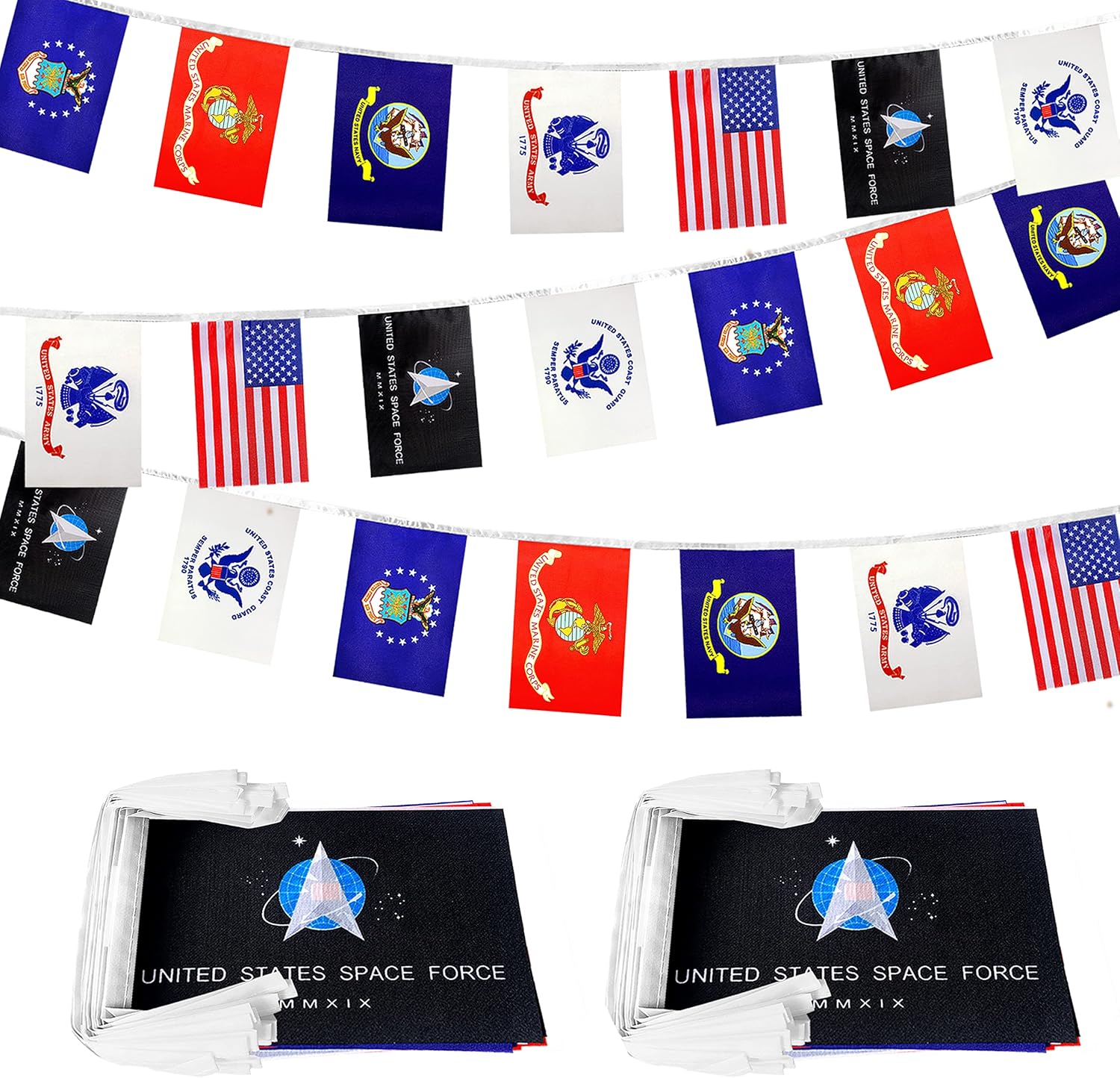 Flags - Consummate 2 String USA Military Flags Banner Set All Branches Bunting Flags for Memorial Day,Veterans Day Decorations,60 Feet 42 Flags