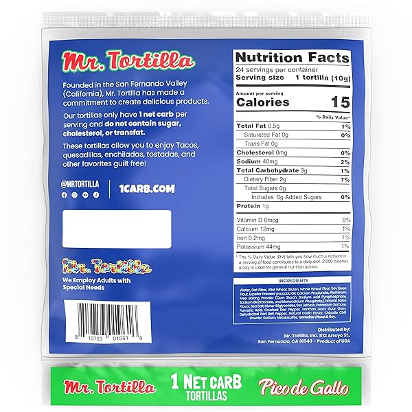 MR. TORTILLA 1 NET CARB TORTILLAS (PICO DE GALLO, 24 COUNT (PACK OF 1))