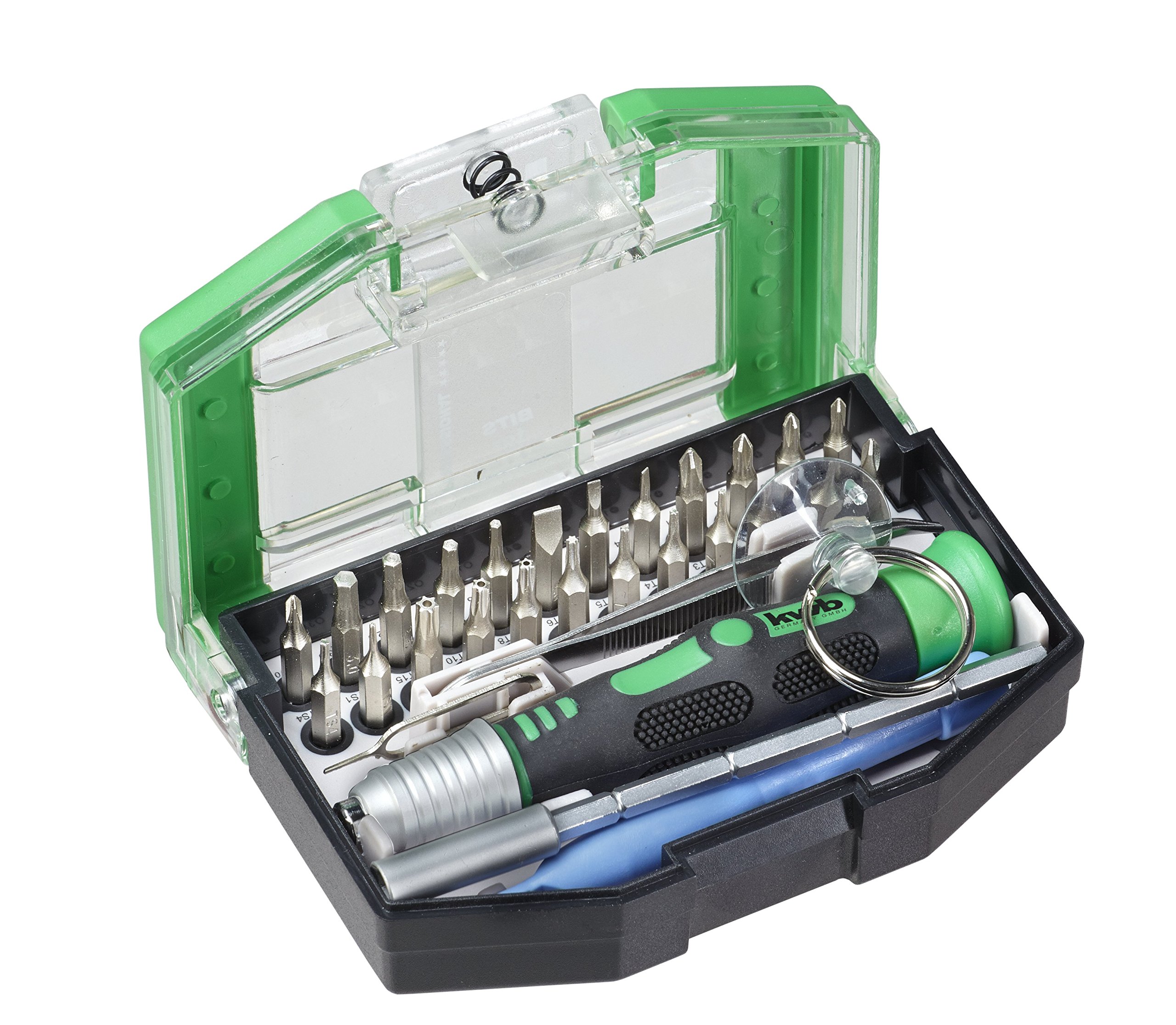 kwb bits for bytes - bit box, 30-TLG incl. Bits, quick-change bit holder, plastic lever tool, suction cup and handle in stable plastic box