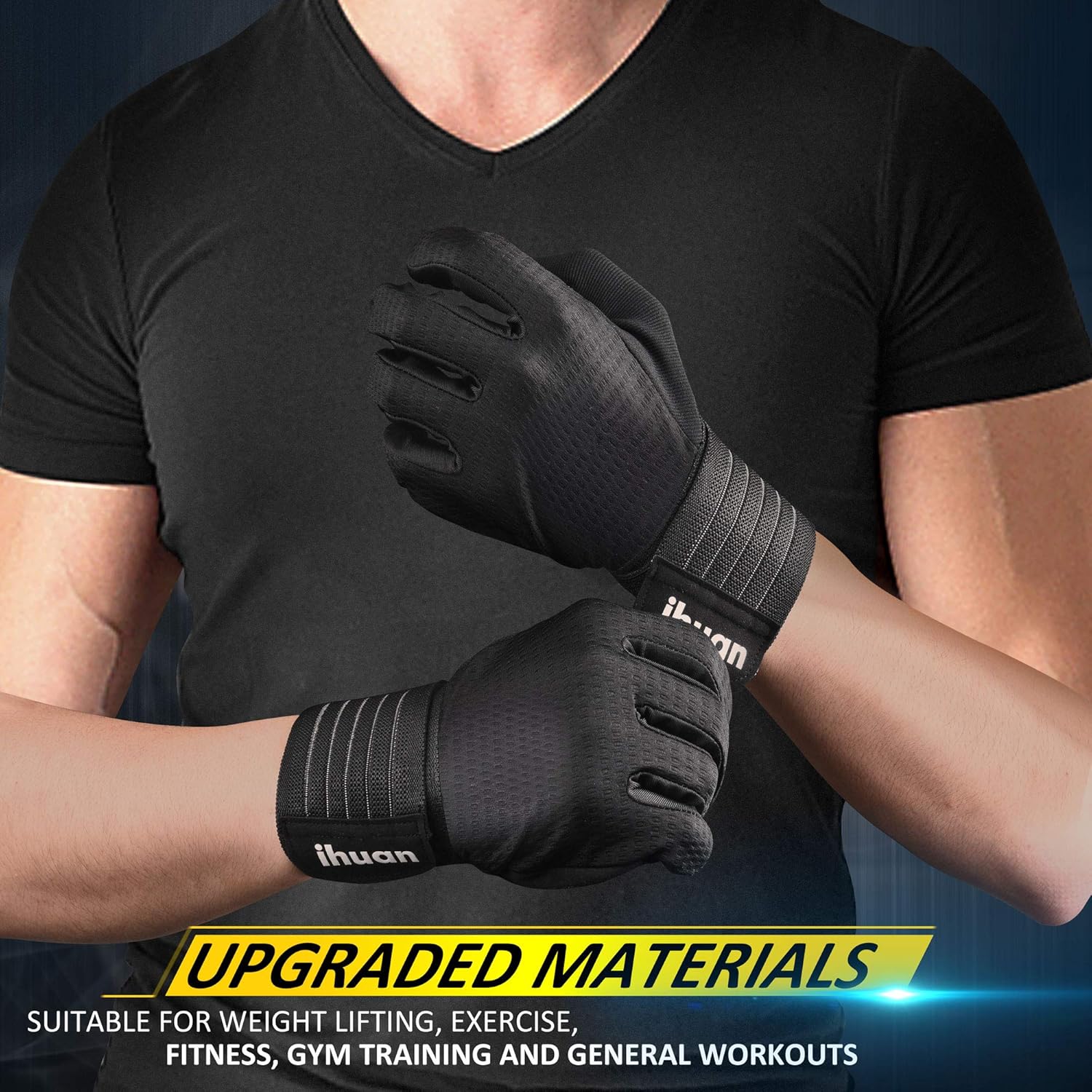 Updated 2021 Ventilated Weight Lifting Gym Workout Gloves Full Finger with Wrist Wrap Support for Men & Women, Full Palm Protection, for Weightlifting, Training, Fitness, Hanging, Pull ups : Sports & Outdoors