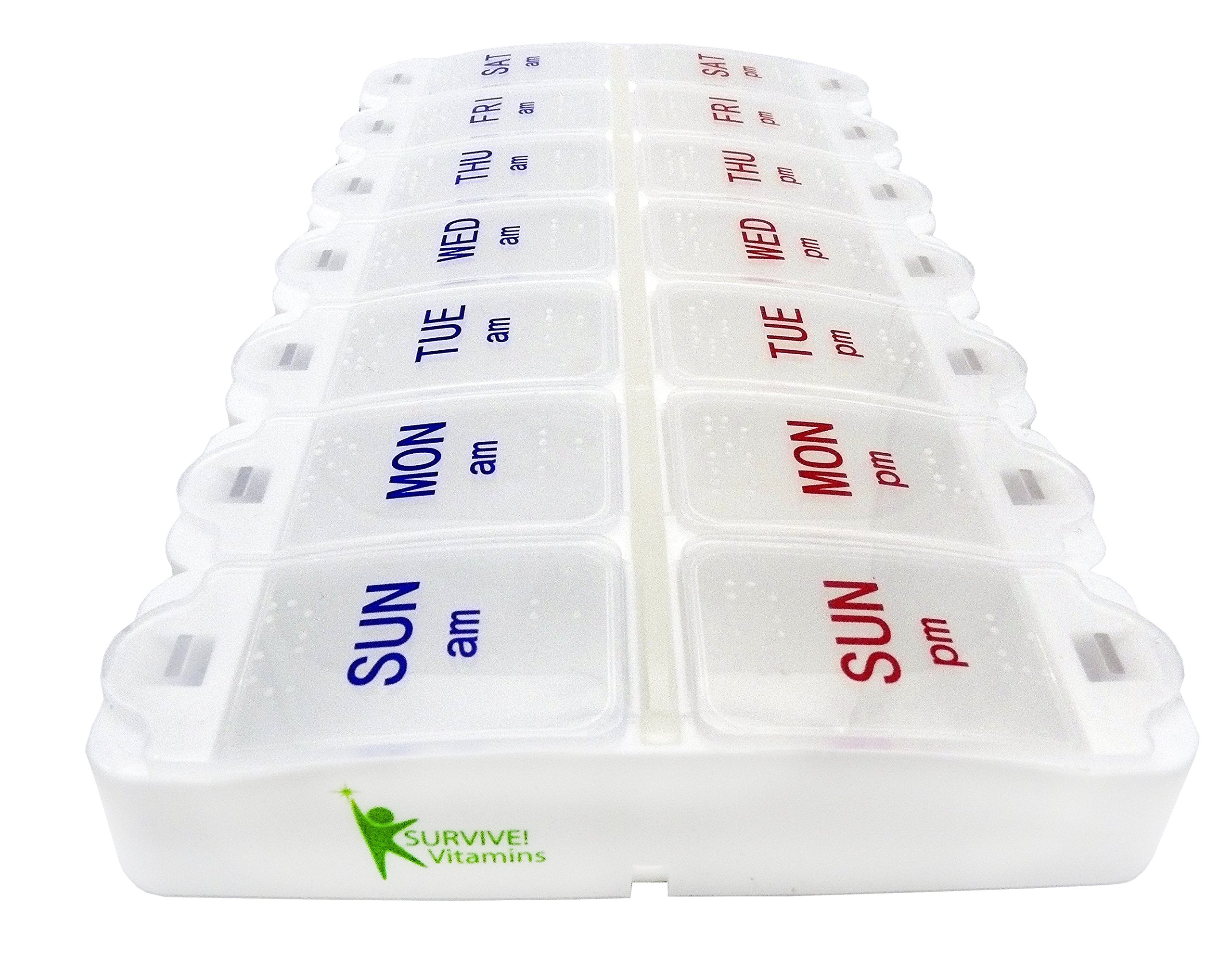 Weekly Pill Organizer Case 7 Day AM PM Push Button Vitamin Box Safe
