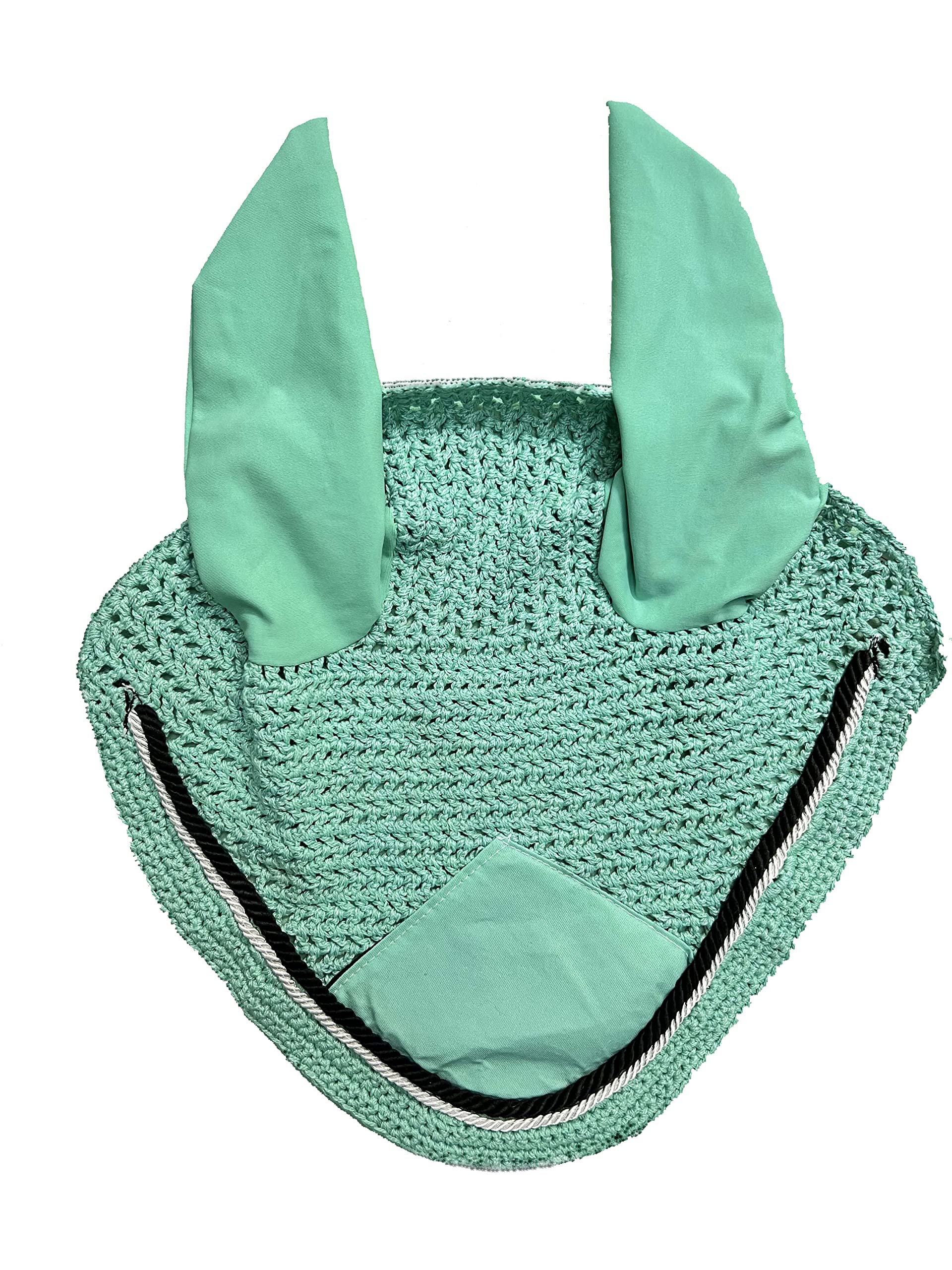 Spire Horse Soft Crochet Fly Veil Breathable Cotton Ear Net Hood Horse fly Control Masks Protector Bonnets (Full, Turquoise/Black-White)