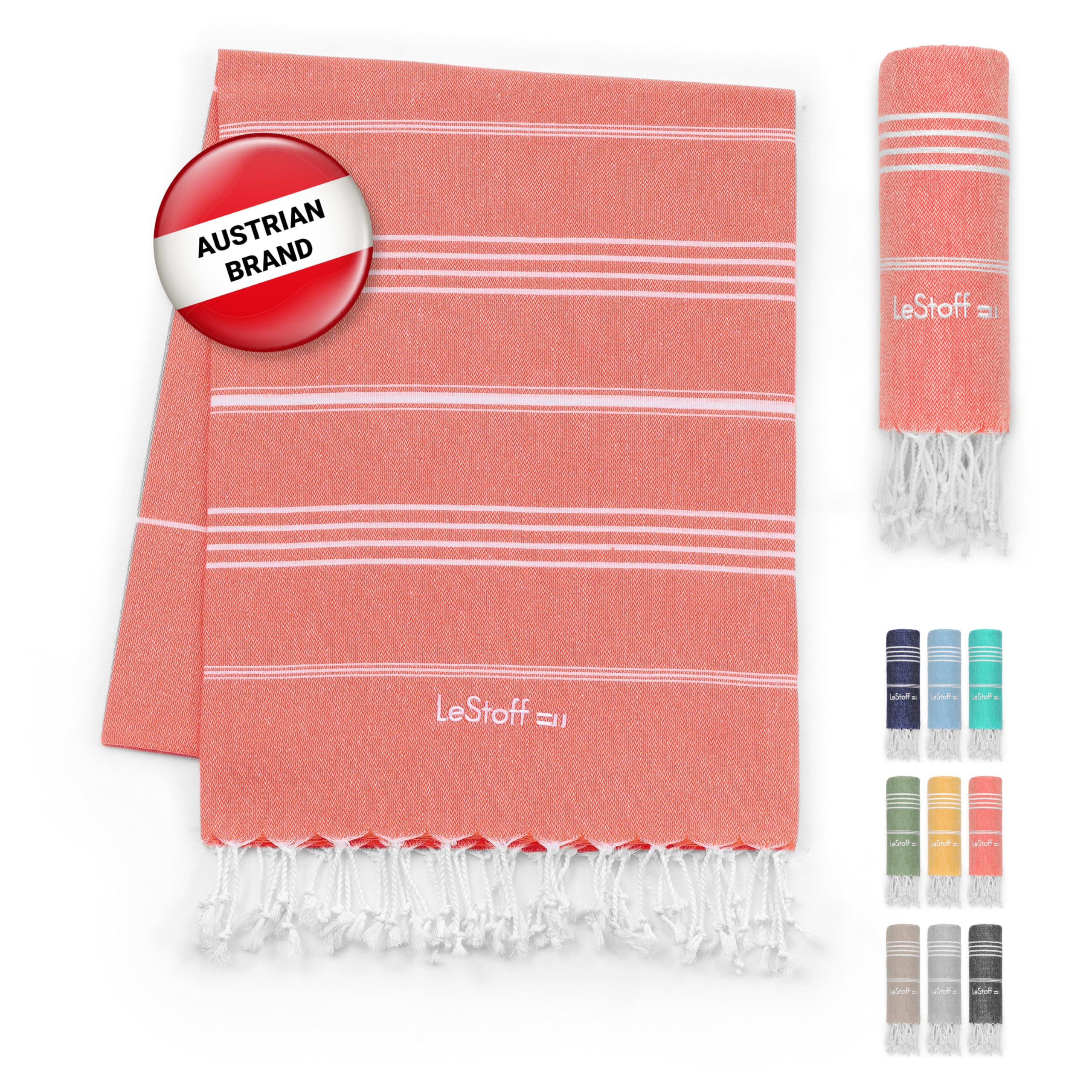 LeStoff Premium Hammam Towel - 100% Organic Cotton - Pre-washed Sustainable Absorbent & Quick-drying - Beach, Bath, Shower, Yoga, Spa & Travel Towel (200 x 200 cm Coral)