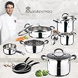 Masterpro - Batería de cocina set 13 piezas: Cazo Ø16 cm; Ollas rectas Ø16