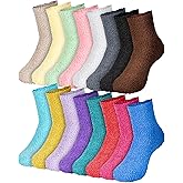 SATINIOR 16 Pair Fuzzy Sock Women Fluffy Cozy Slipper Sock Colorful Plush Warm Ankle Stocking for Unisex Home Sleep Size 4-10