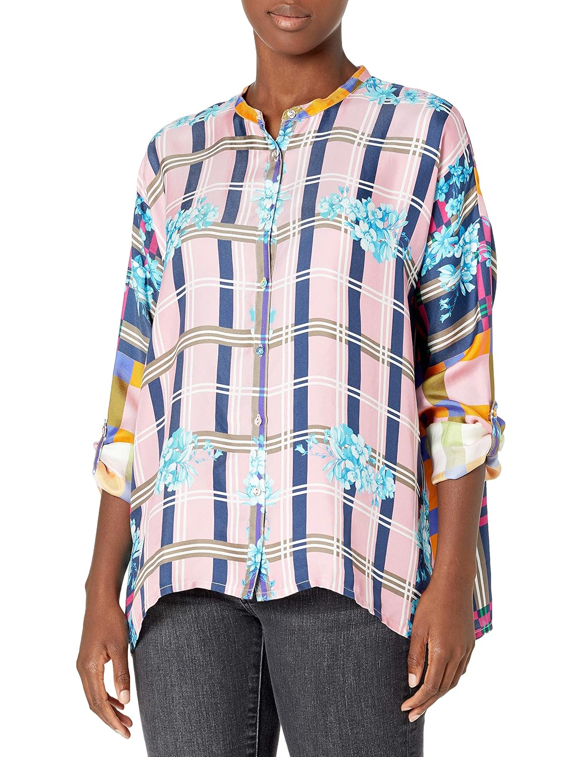 Buy Johnny Was Women's Silk Printed Blouse with Long Sleeve and Button