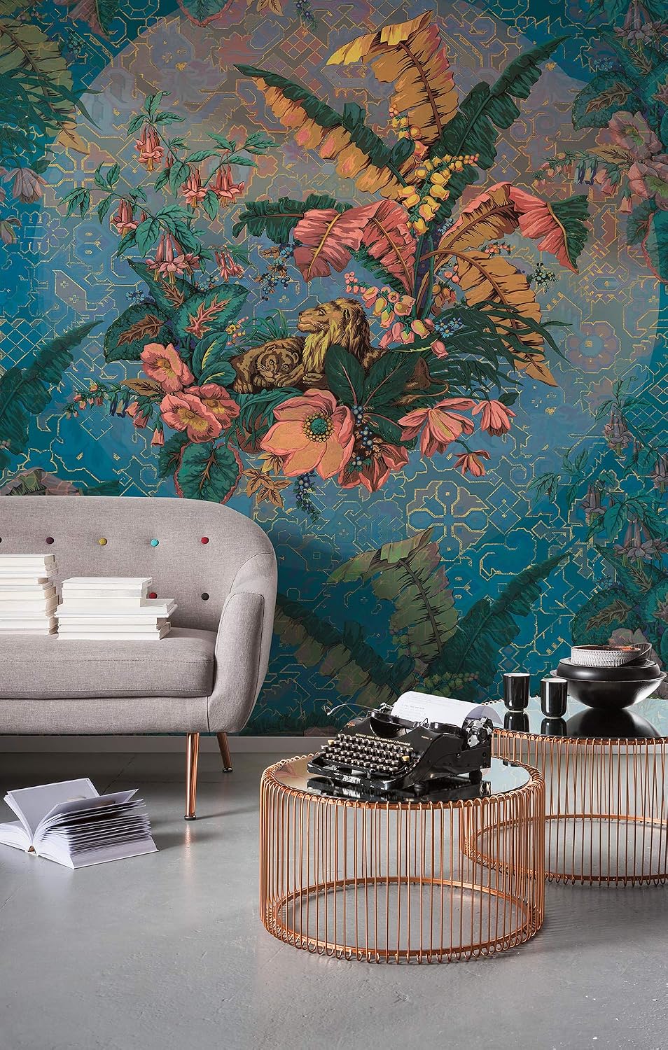 Komar HX4-030 Non-Woven Photo Wallpaper Orient Blue XXL Decoration Art Nouveau Bedroom Living Room Office Hallway Size 200 x 270 cm (Width x Height) Multi-Coloured