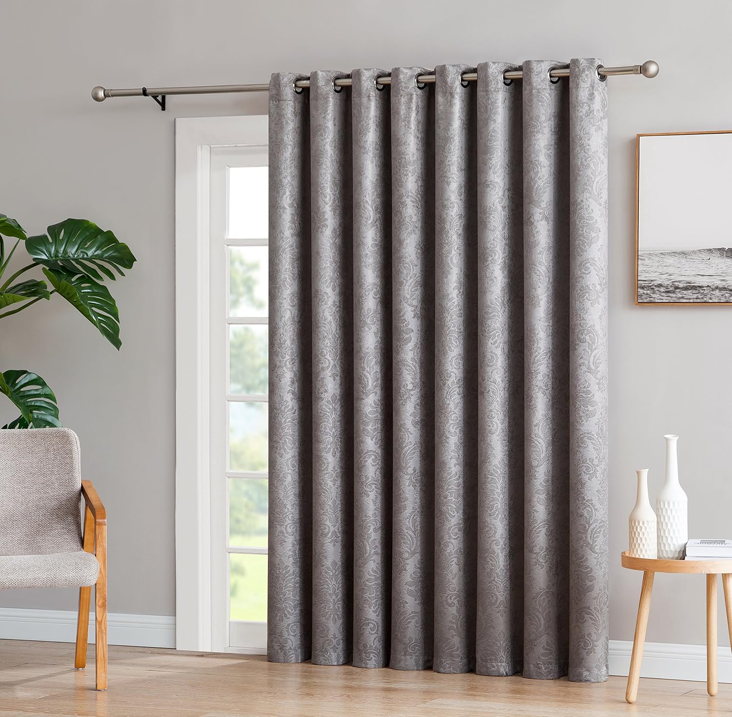 AsaTex Loretta - 1 Embossed Patio Extra Wide Curtain Panel with 16 Grommets - Thermal Weaved Blackout - Noise Reduction Fabric - Ideal for Sliding and Patio Doors (Patio 102 W x 84, Charcoal)