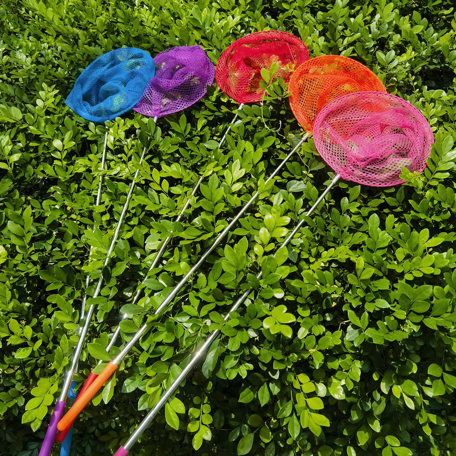 2 Pack Kids Telescopic Butterfly Fishing Nets for Kids Catching Butterfly Net Outdoor Tools for Catching Fish Ladybird, Extendable 34 Inches and Anti Slip Grip