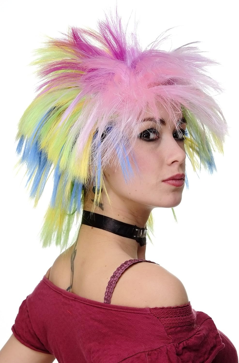 WIG ME UP - Party/Fancy Dress/Halloween Wig spikey wild coloured hair 80ies Wave Glam RJ041, Colour (Pc28-50-51-2b-15-3), **Adult** - Image 5