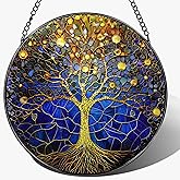 8-Inch Stained Glass Tree of Life Ornament, Stained Glass Window Hanging, Window Hanging Decor Suncatcher – Housewarming, Christmas, Birthday | Gift for Family, Friend, Couple, Teacher | Holiday Decor