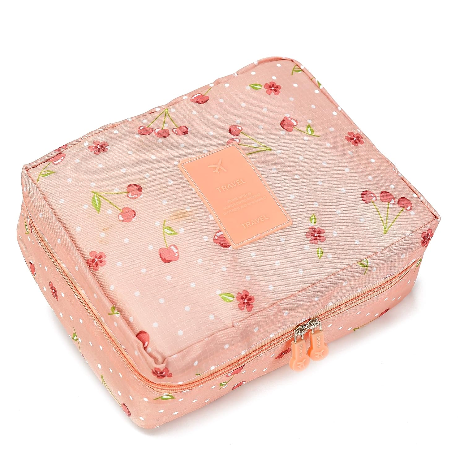 Toiletry Bag Travel Multifunction Cosmetic Bag Portable Make up Bag Waterproof Travel Hanging Makeup Organizer Bag for Women Girls (Pink cherry)