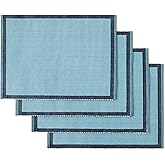 Kate Spade New York Garden Party Reversible 100% Cotton Placemats 4-Pack Set, Woven Ribbed Design, Blue/Navy Blue, 14"x19"