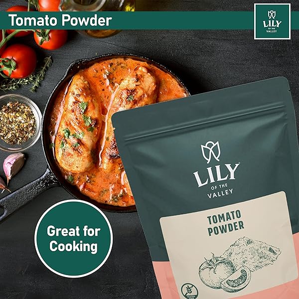 LILY OF THE VALLEY TOMATO POWDER – SOLANUM LYCOPERSICUM – IDEAL FOR COOKING – VEGAN & GLUTEN-FREE – PACKED IN RESEALABLE POUCH (16OZ, 453G)- PACKAGE MAY VARY