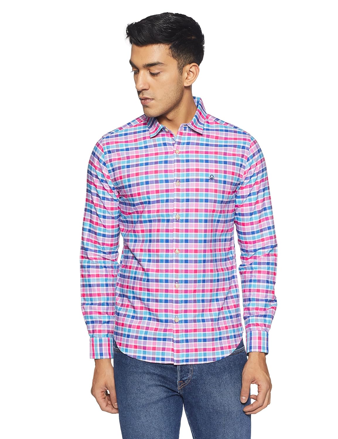 united colors of benetton men's checkered casual shirt