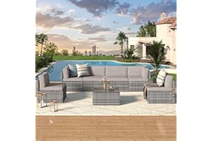 U-MAX 7 Piece Outdoor Patio Furniture Set, PE Rattan Outdoor Grey Wicker Furniture, Outdoor Sectional Furniture Chair Set with Cushions and Tea Table, Grey Rattan and Grey Cushion
