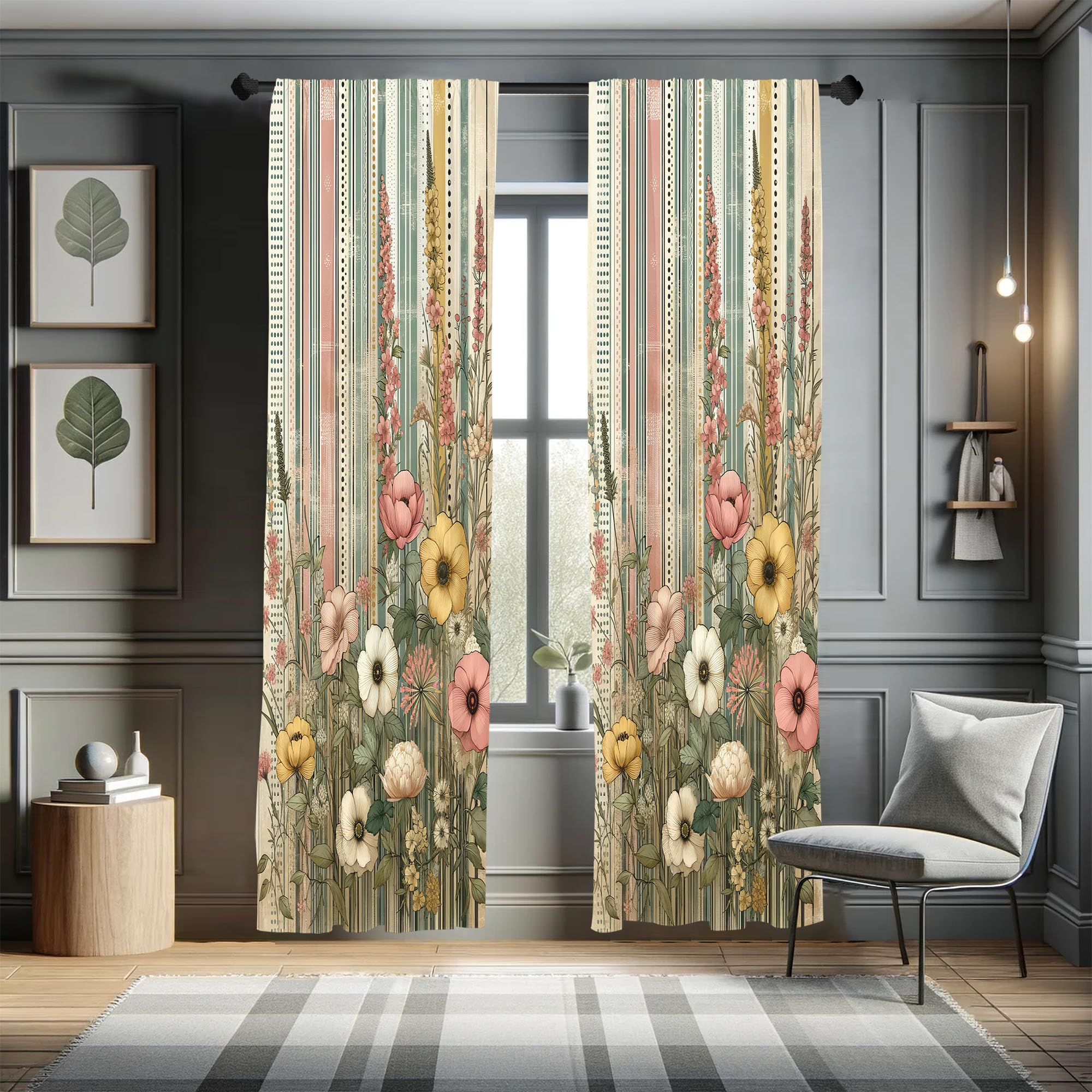 Ambesonne Floral Curtains, Vintage Botanical