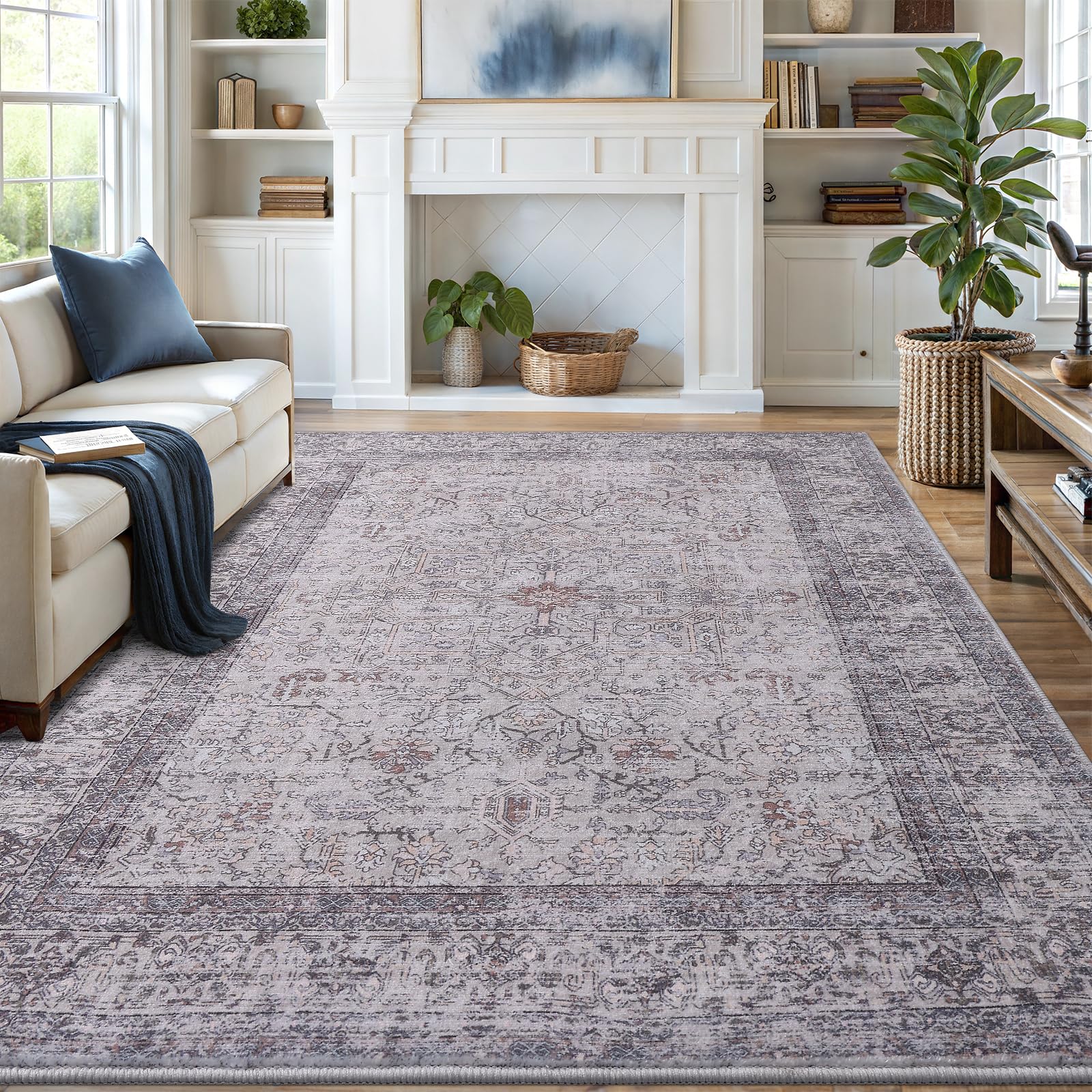 Photo 1 of Vanmoos 8x10 Area Rugs for Living Room, Bedroom - Machine Washable, Non-Slip Bedside Rug, Large Soft Floor Carpet for Office, Dining Room, Farmhouse and Home Decor, Rustic Vibes/Taupe