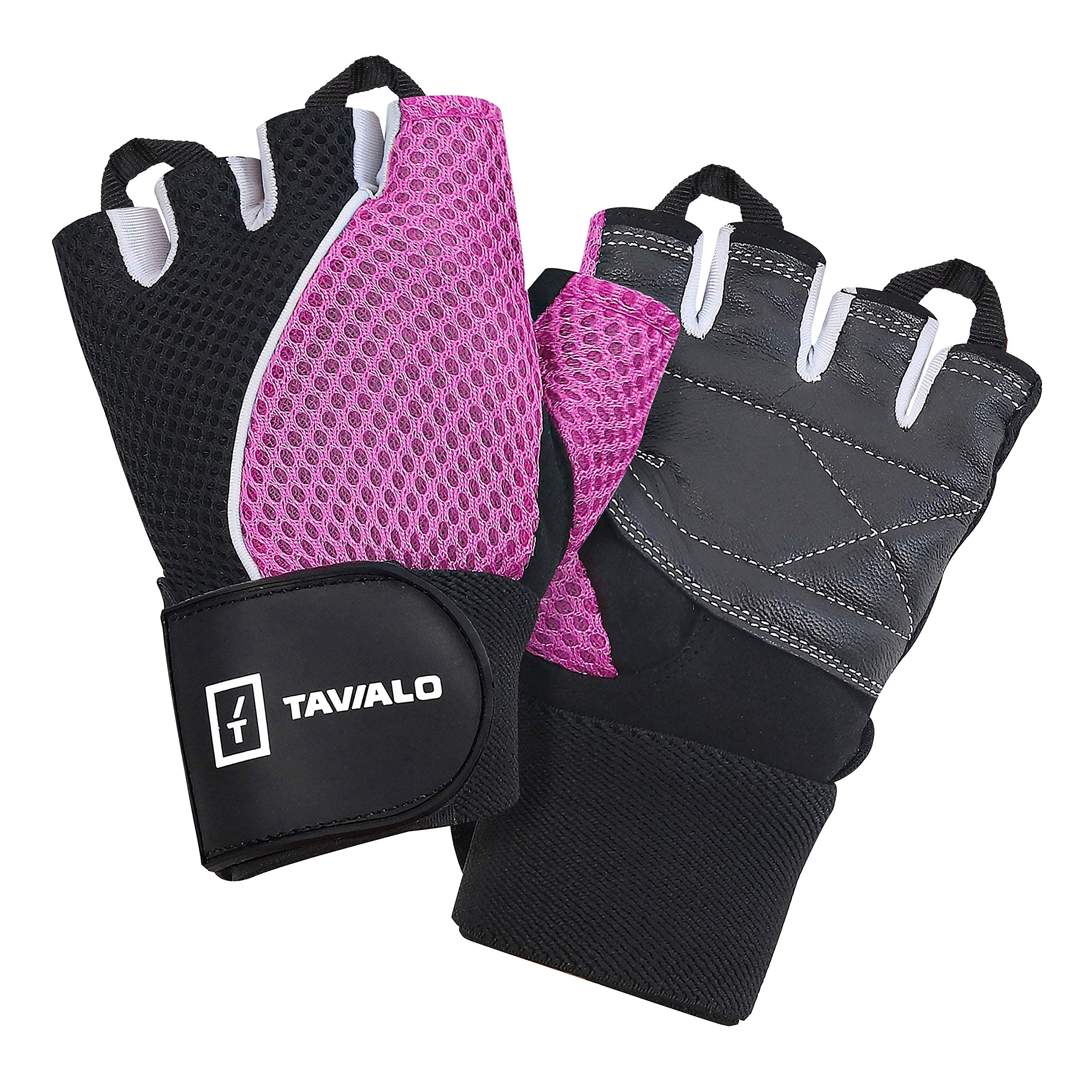 TAVIALO Training Fitness Gloves for Ladies, Sizes S (13-16 cm) and M (16-19 cm), Ideal for Weightlifting, Bodyweight Exercises, Bodybuilding Pink/Black/White, S (13-16 cm)
