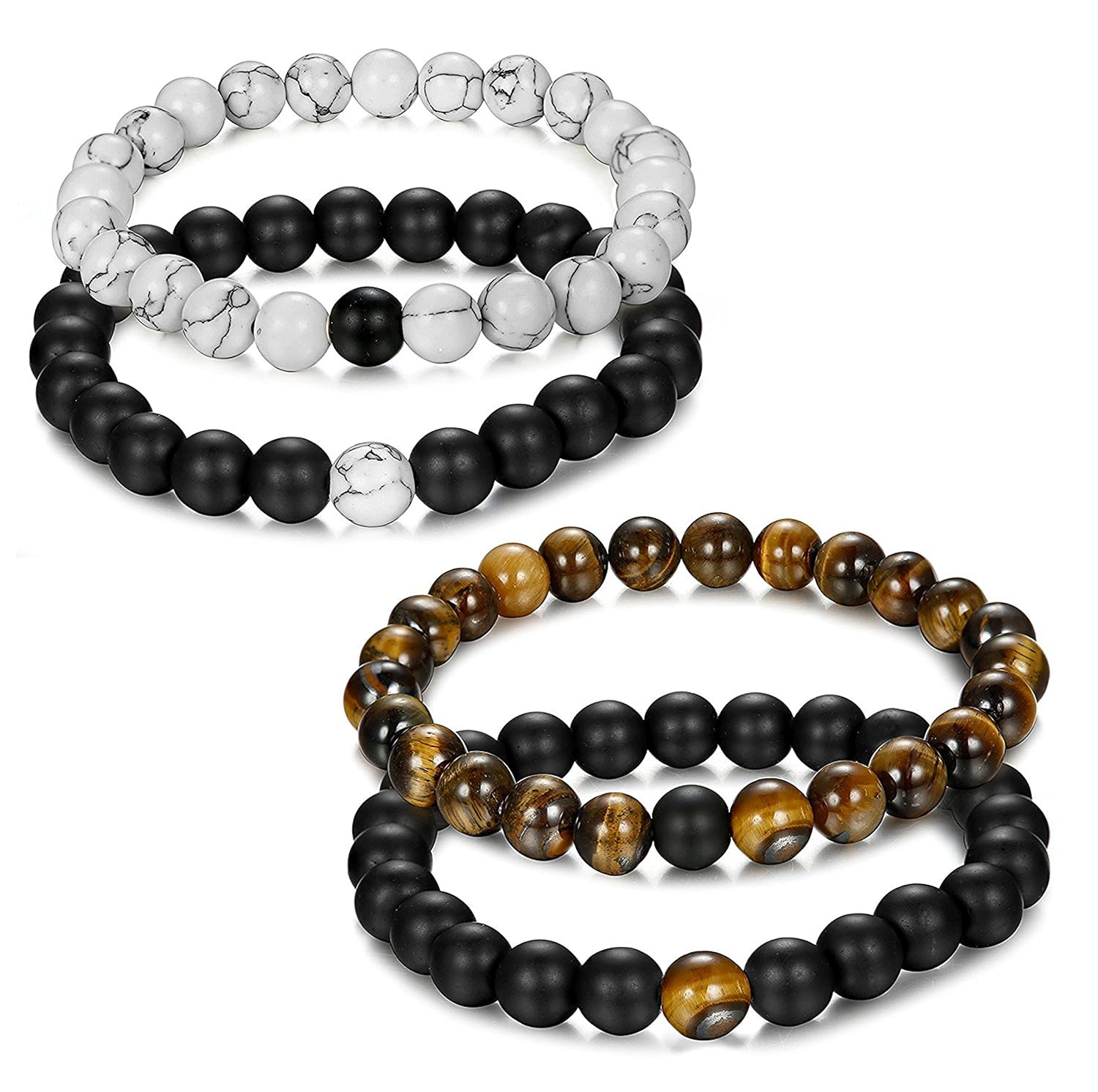 Jstyle joyas  pcs  pares pulsera Couples perlas de energía Onyx negro mate