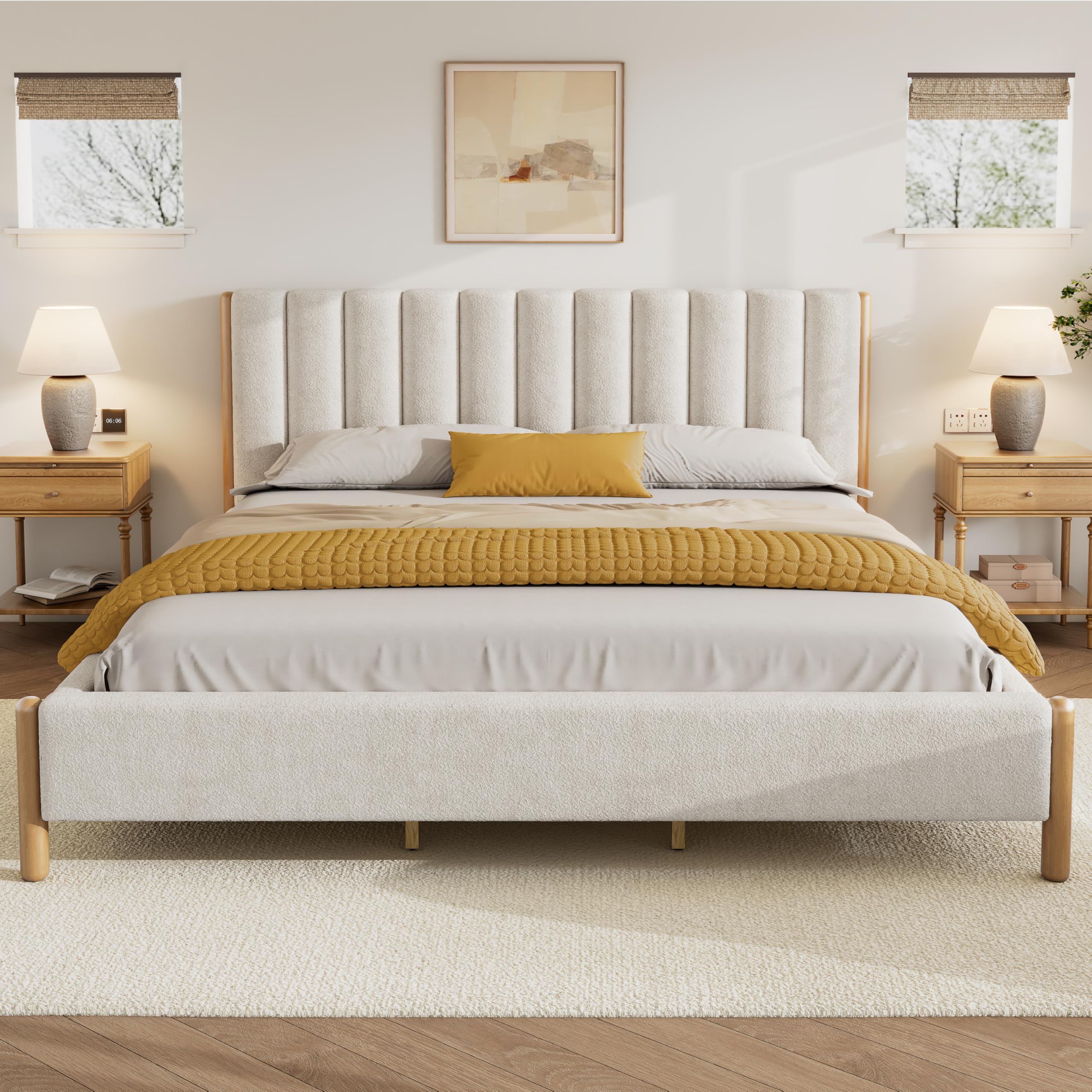 Photo 1 of *************FOR PARTS ONLY, MISSING ALL HARDWARE AND MAJOR PIECES****************
Christopher Knight Home Llanett California King Size Bed Frame, Boucle Fabric Upholstered Platform Bed with Stitching Headboard, Wooden Support and Slats, No Box Spring Nee