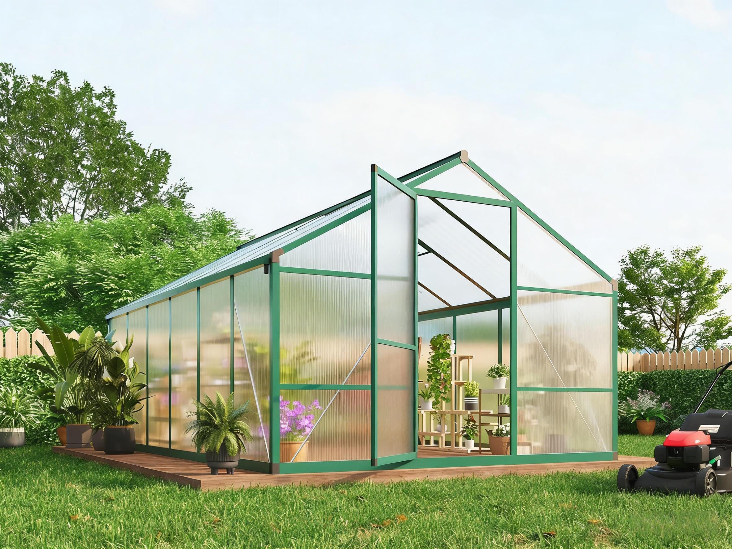 Photo 1 of **SOLD FOR PARTS** 8x12 FT Greenhouse, Easy Assembly Aluminum Polycarbonate Greenhouses for Outdoors with Roof Vent, Large Aluminum Walk-in Greenhouse for Sunroom Patio, Backyard, Garden, Sliding Lockable Door, Green
PANELS ONLY