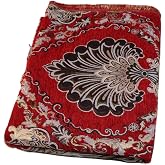TinaKim European Chenille Jacquard Upholstery Fabric - Heavy-Duty Damask Slipcover Material for Couches, Chairs, Ottoman Renewal (Wine Red Peacock, 2 Yard)