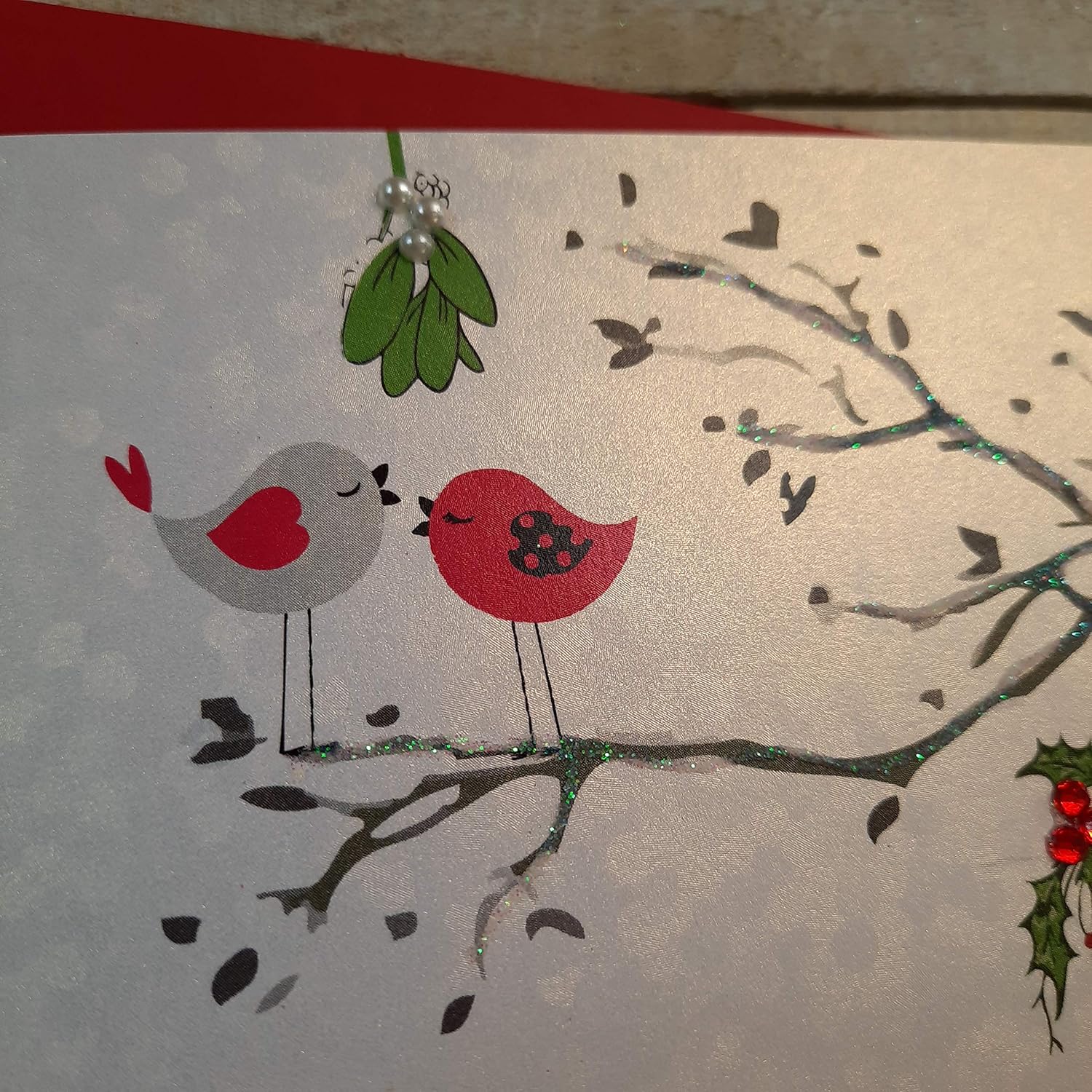 White Cotton Cards Aunty & Uncle With Love, Handmade Christmas Card. (Robins, code xx14-107), 16CM X 16CM - Image 4