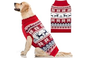 IPRAVOCI Dog Christmas Sweater - Winter Warm Pet Clothes Knitwear for Small Medium Large Dogs - Cute Snowflake Elk Pattern Turtleneck Cold Weather Dog Costume Outfits