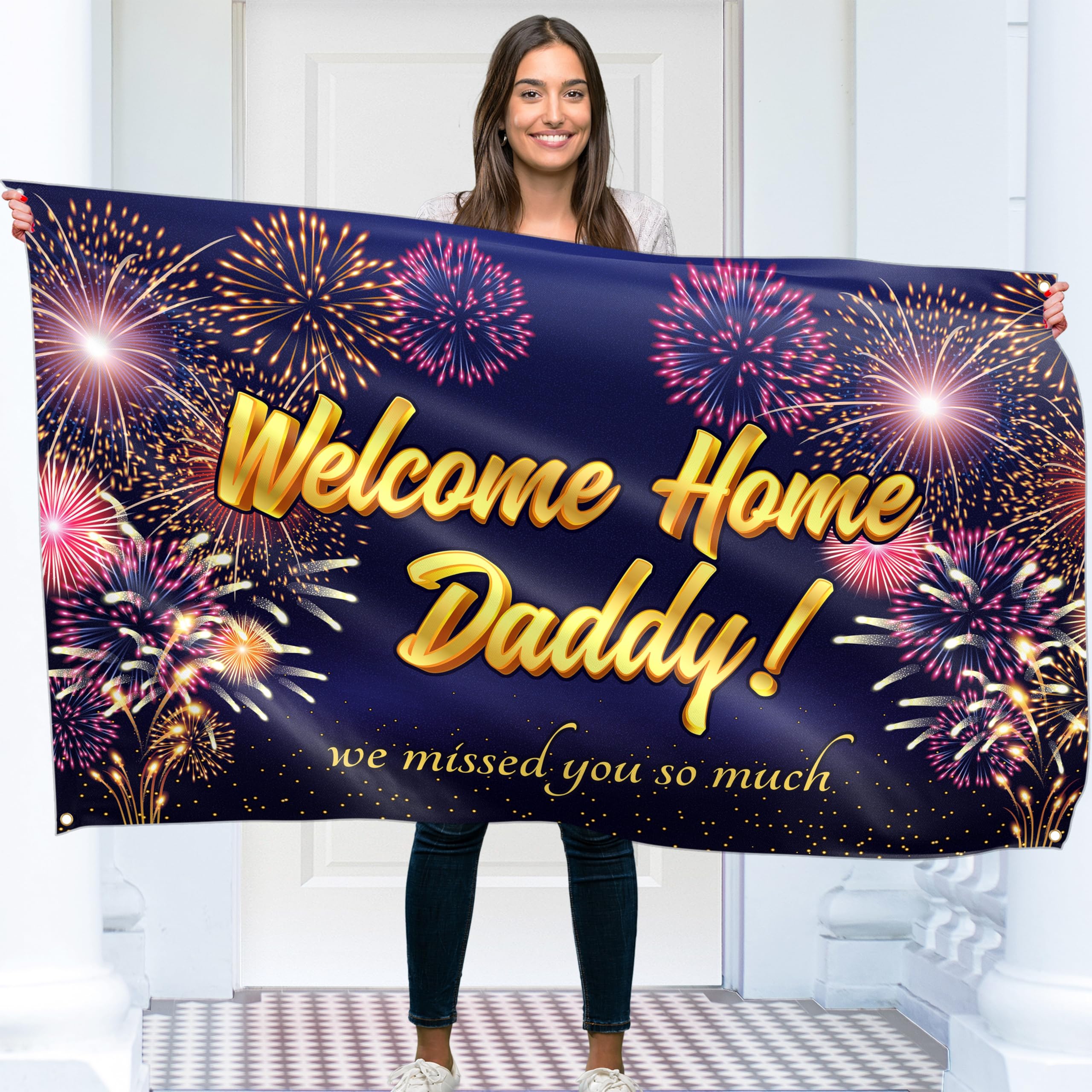 Welcome Home Daddy Banner - Blue Welcome Home Decorations 5ft x 3ft - Welcome Back Banner - We Missed You So Much