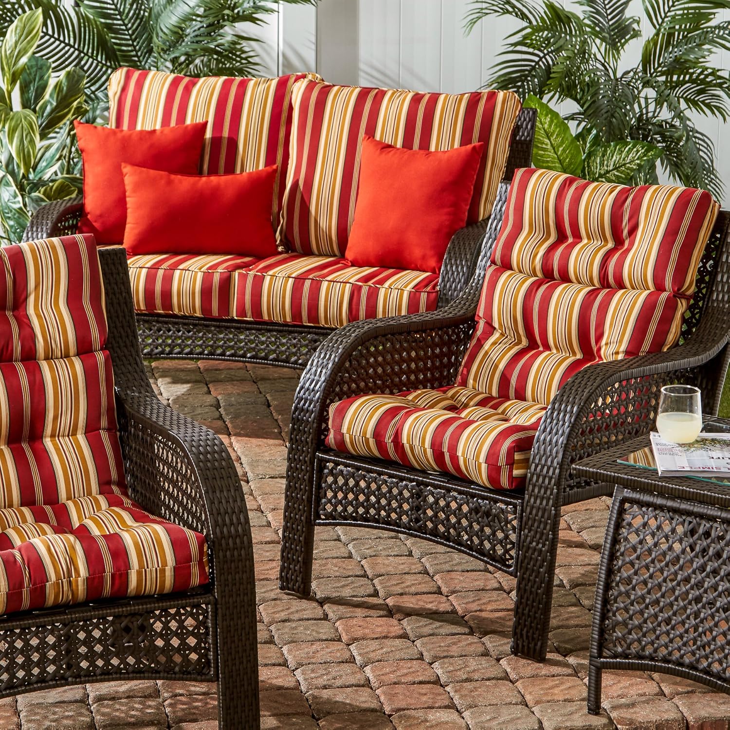 Greendale Home Fashions AZ4809-ROMASTRIPE Tuscan Stripe 44'' x 22'' Outdoor Seat/Back Chair Cushion : Garden & Outdoor