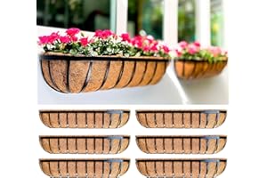 LÁLÁGREEN LaLaGreen Deck Railing Planter Boxes - 6 Pack, 36 Inch Long Window Flower Box Attach to House, Wall Planters for Outdoor Plants with Coco Liners English Horse Trough Fence Balcony Garden Porch Rail