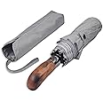 Balios Prestige Travel Folding Umbrella, Handmade Wood Handle, Auto Open & Close