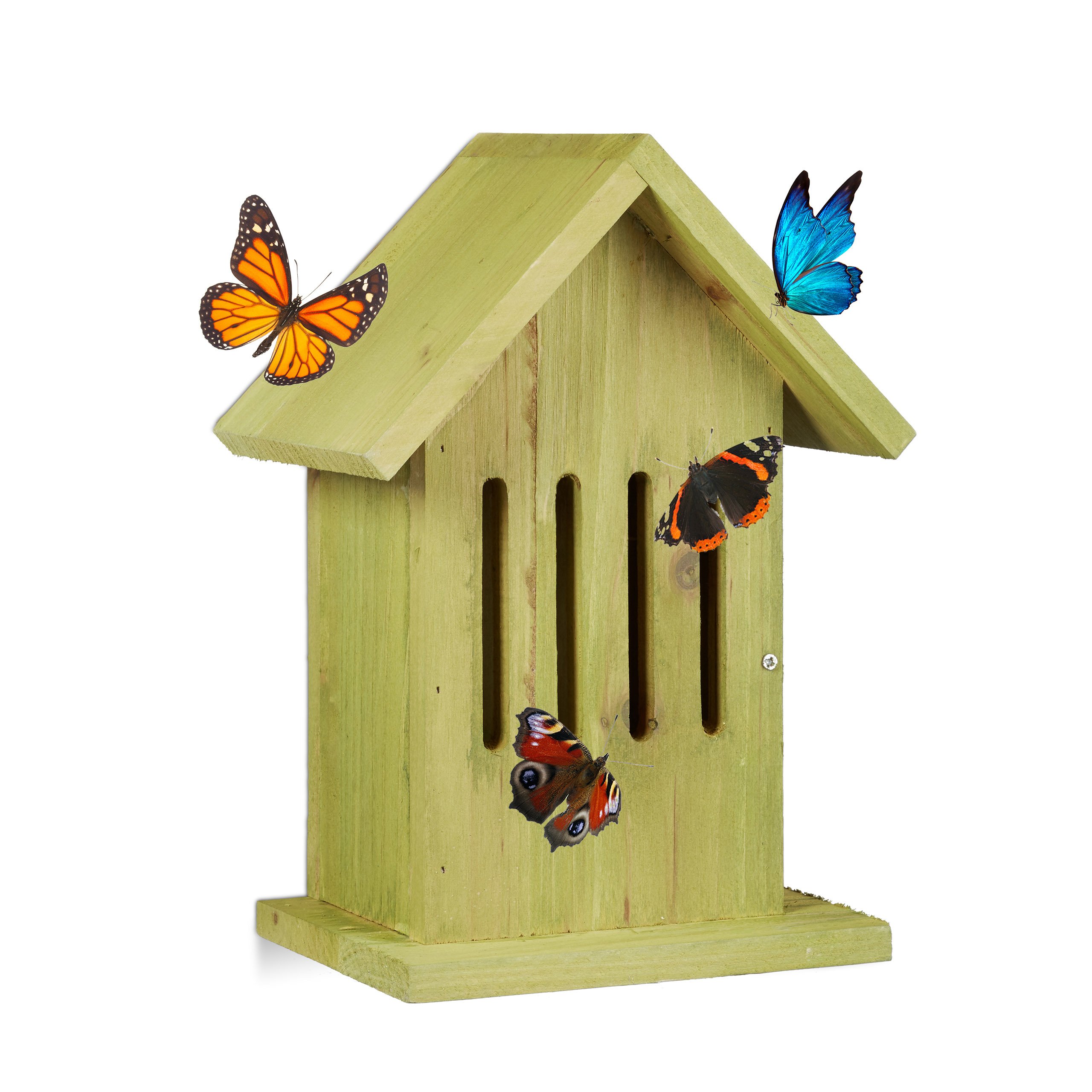 Relaxdays Hanging Butterfly House, Insect Hotel for the Garden or Balcony, Peacock Butterfly, HxWxD: 25.5 x 18.5 x 12 cm, Green