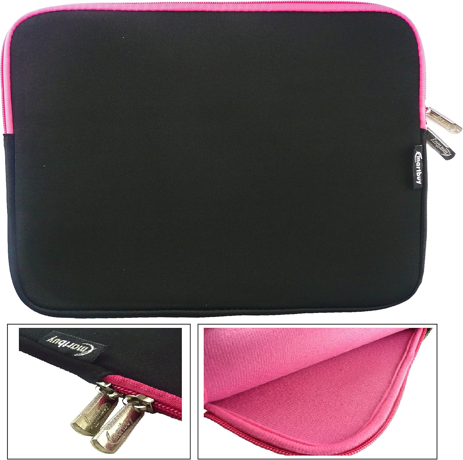 Emartbuy Black/Pink Neoprene Soft Case Cover Sleeve With Zip Compatible With Microsoft Surface Pro 7 2019 12.3 Inch - Image 3