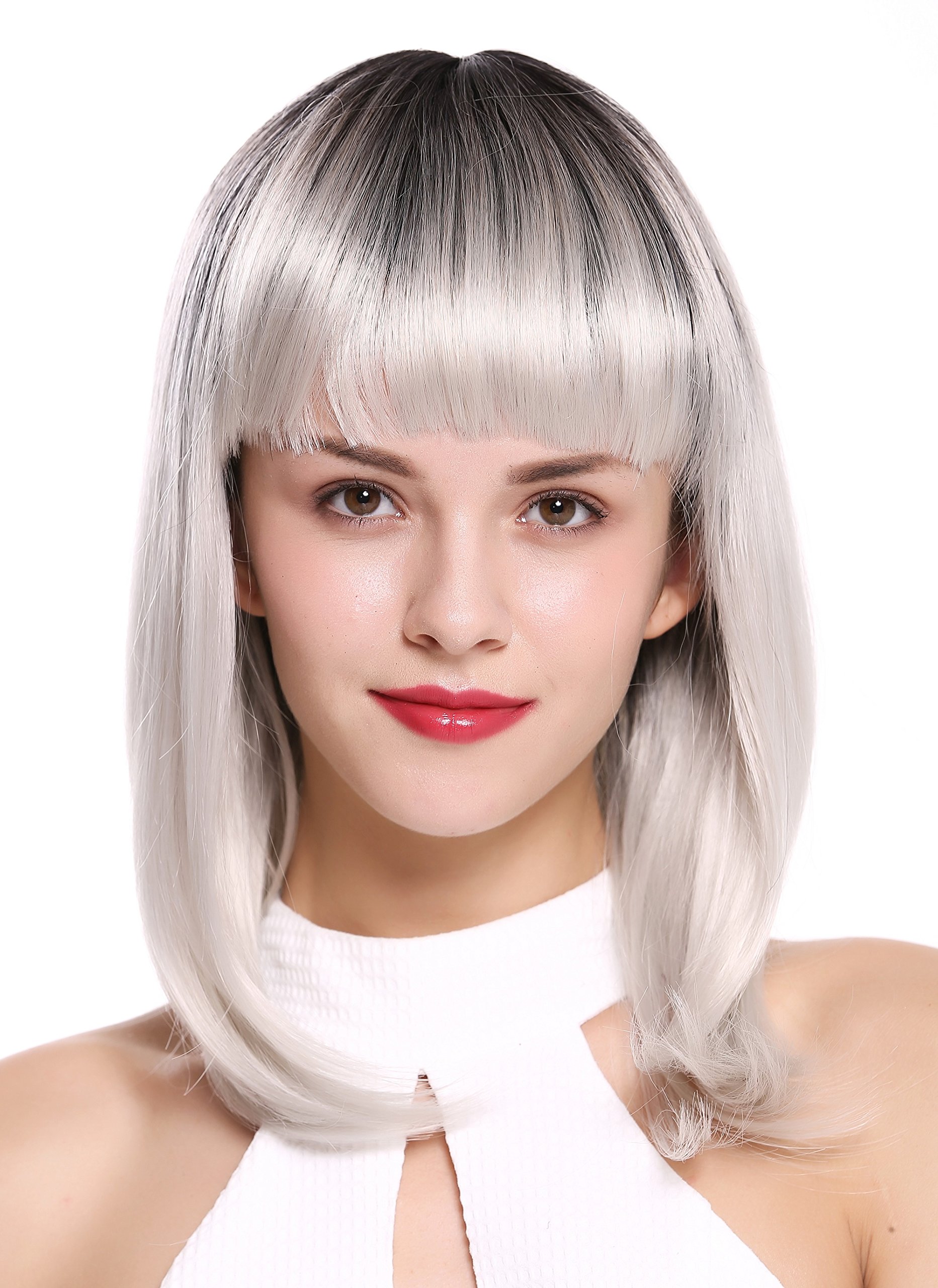WIG ME UP - DY46A-60YS1B Lady Quality Wig short shoulder length Bob Longbob sexy bangs fringe straight black white Ombre mix 15inch