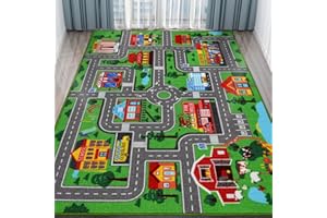 AKASISRUG Kids Carpet Playmat Rug 78.7"x59", Car Rug for Kids Cars, Non-Slip Town City Road Map Kids Rug for Playroom Bedroom Boys, Kids Cars Road Rugs, Track Carpets (78.7X59Inch,Green)