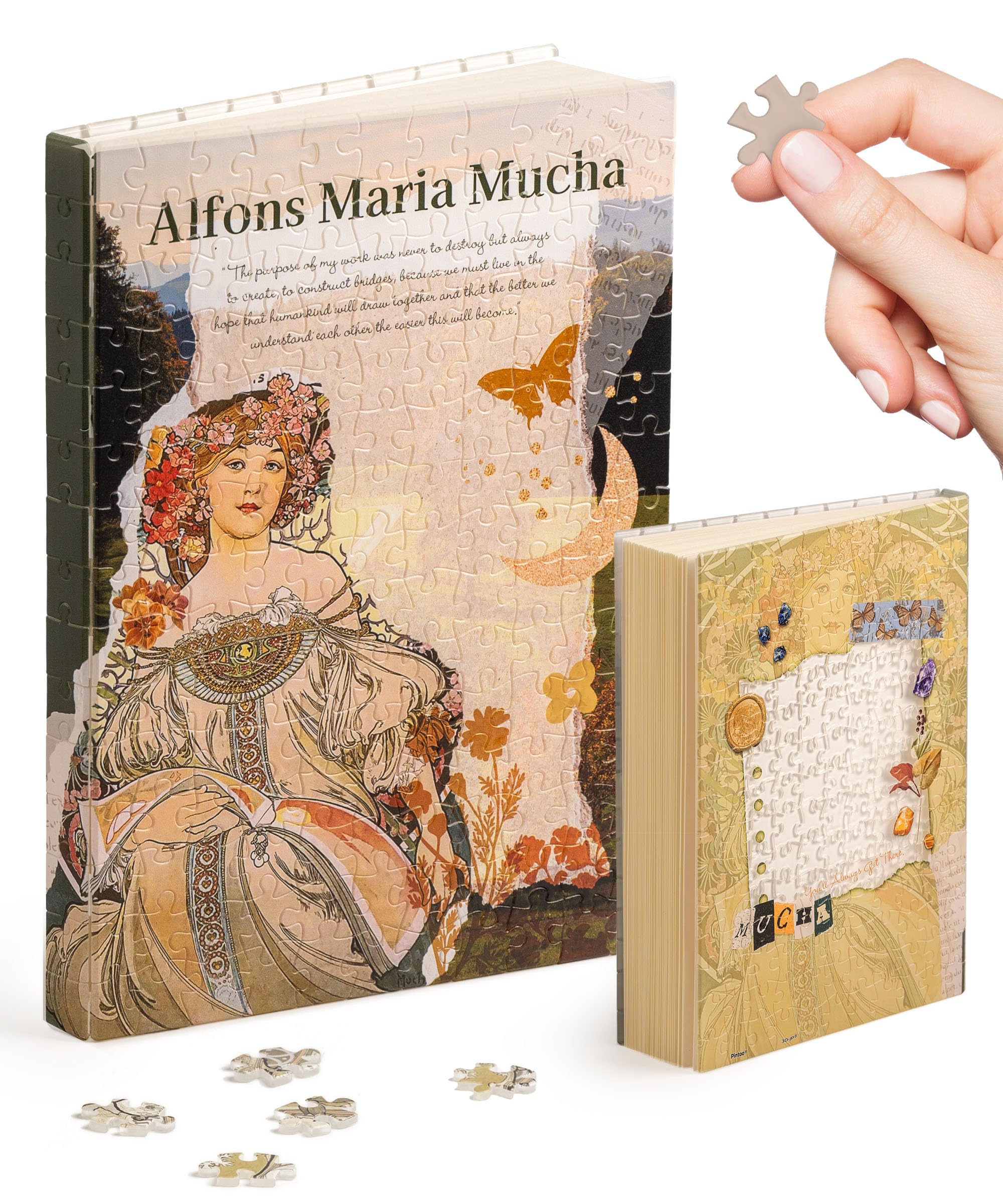 PieceRelax Puzzle Journal for Adults - Alphonse Mucha - Reverie Diary Unique A5 Book Cover Puzzles Creative Gift for Mum and Women with Plastic Jigsaw Puzzle Artwork for Notebook [YA1057] — image 1
