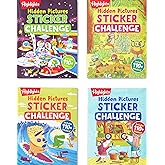 Highlights Hidden Pictures Sticker Challenge Sticker Book Set for Kids Ages 6 and Up, 4-Pack, 64 Pages of Seek and Find Activities, Double as Coloring Books, 440+ Stickers