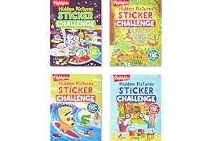 HIGHLIGHTS FOR CHILDREN Highlights Hidden Pictures Sticker Challenge Sticker Book Set for Kids Ages 6 and Up, 4-Pack, 64 Pages of Seek and Find Activities, Double as Coloring Books, 440+ Stickers