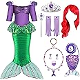 Spooktacular Creations Halloween Little Mermaid Costume for Girls, Sequin Mermaid Dress Set, Dark Purple Princess Dress for Toddler Dress-Up, Cosplay Party (Small(5-7 Year))