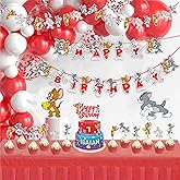 "Tom &amp; Jery Theme Birthday Party Supplies &ndash; Cartoon Character &ndash; Complete Birthday Decoration Set with Banner, Cake Topper, Cupcake Toppers and Party Accessories for Boys &amp; Girls"