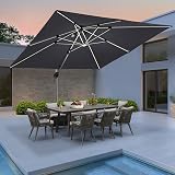 PURPLE LEAF 3x3M Grey Cantilever Parasol LED Solar Lights Crank Tilt Patio