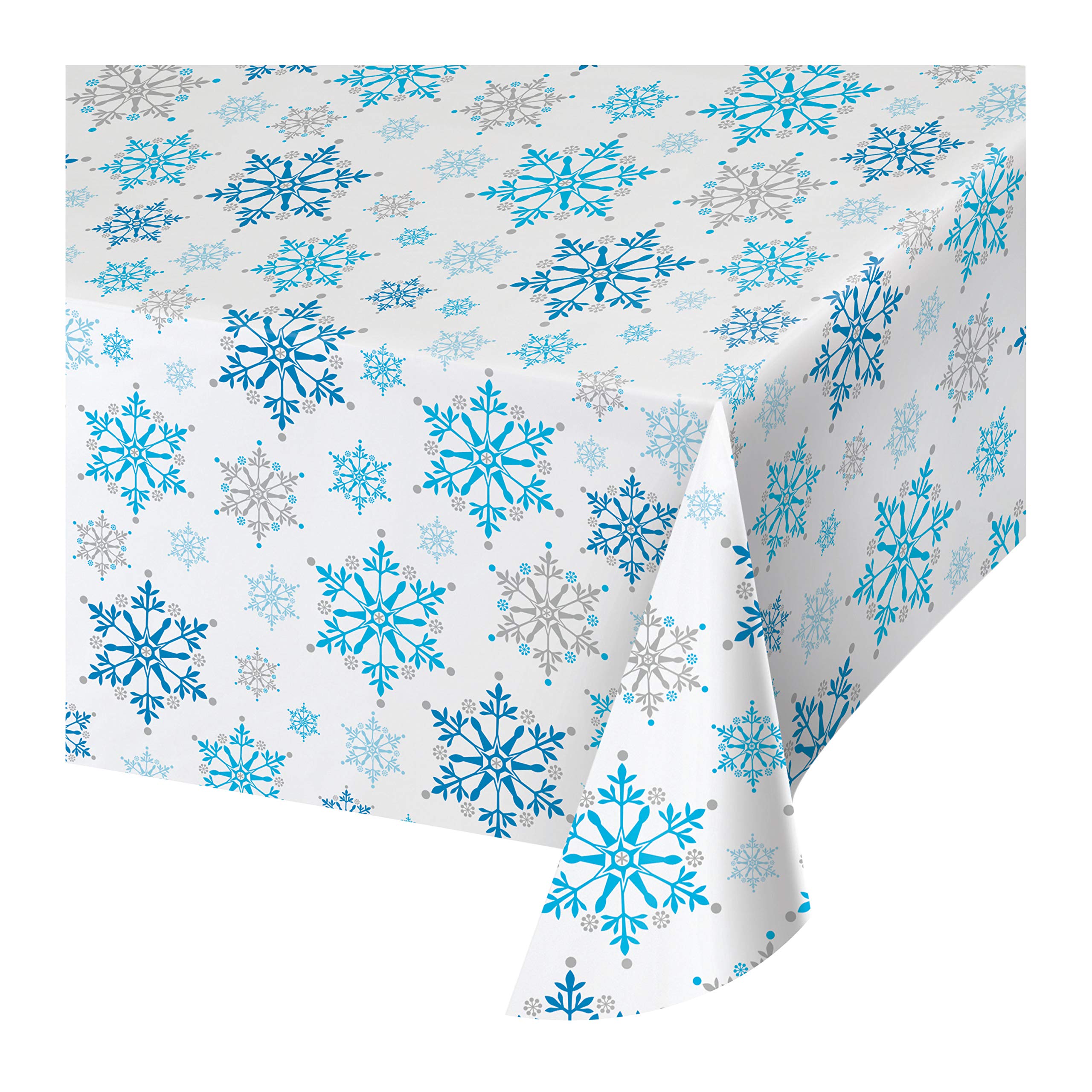 Creative Converting All Over Print Plastic Tablecover, 54 x 102-Inch, Snowflake Swirls