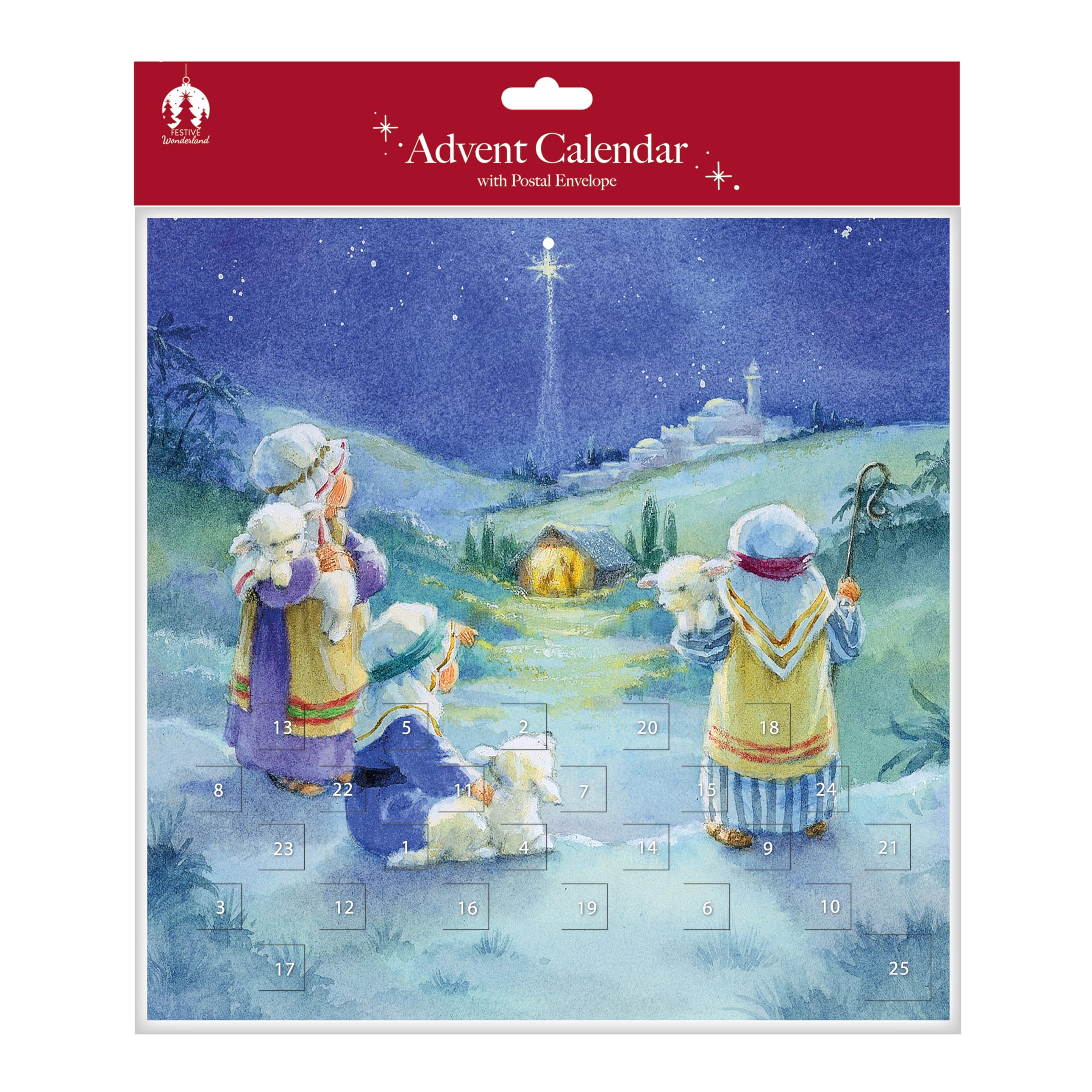 Tallon Large Christmas Advent Calendar - Nativity Design with Postal Envelope - 2 Assorted Designs, 1 Sent at Random - Traditional DIY Advent Calendar